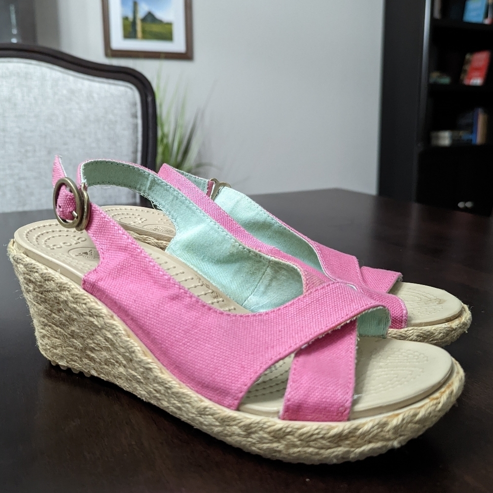 Crocs A-Leigh Linen Espadrille Wedges